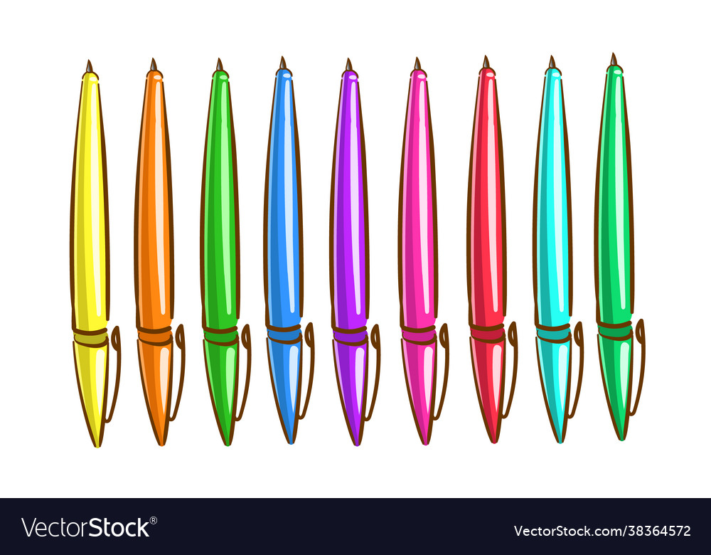 A Set Colorful Cartoon Ballpoint Pens Isolated Vector Image