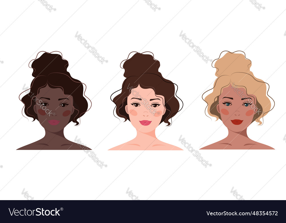 Set of portraits women different skin color Vector Image