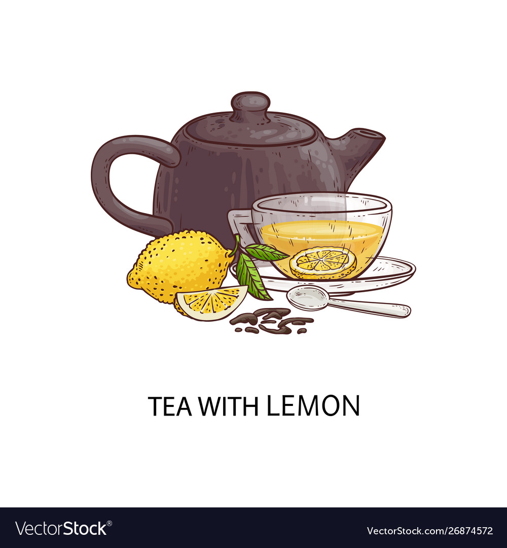 Tea with lemon - cartoon drawing glass cup Vector Image Tea with lemon - cartoon drawing glass cup Vector Image