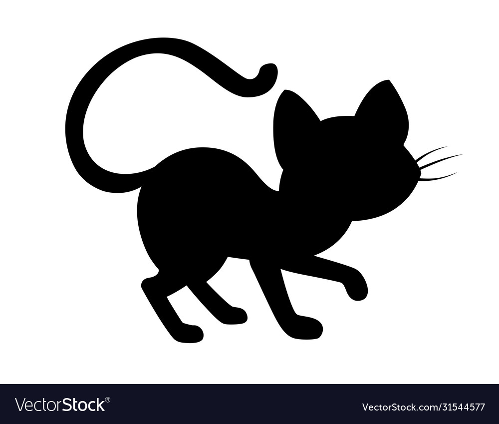 Black silhouette cute adorable cat cartoon