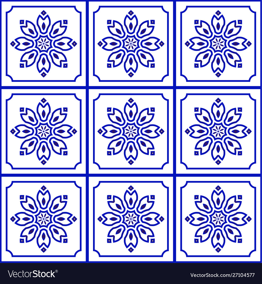 Blue and white tile pattern seamless Royalty Free Vector