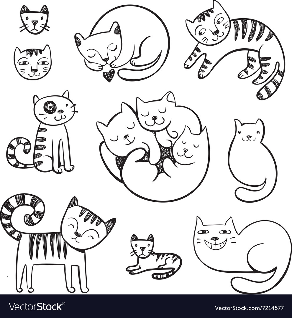 Cute doodle cats with different emotions Vector Image