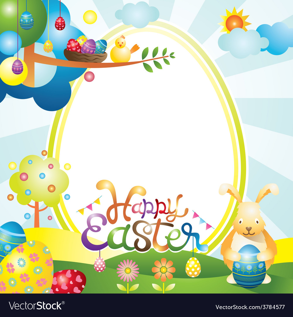 Easter with bunny and eggs frame Royalty Free Vector Image