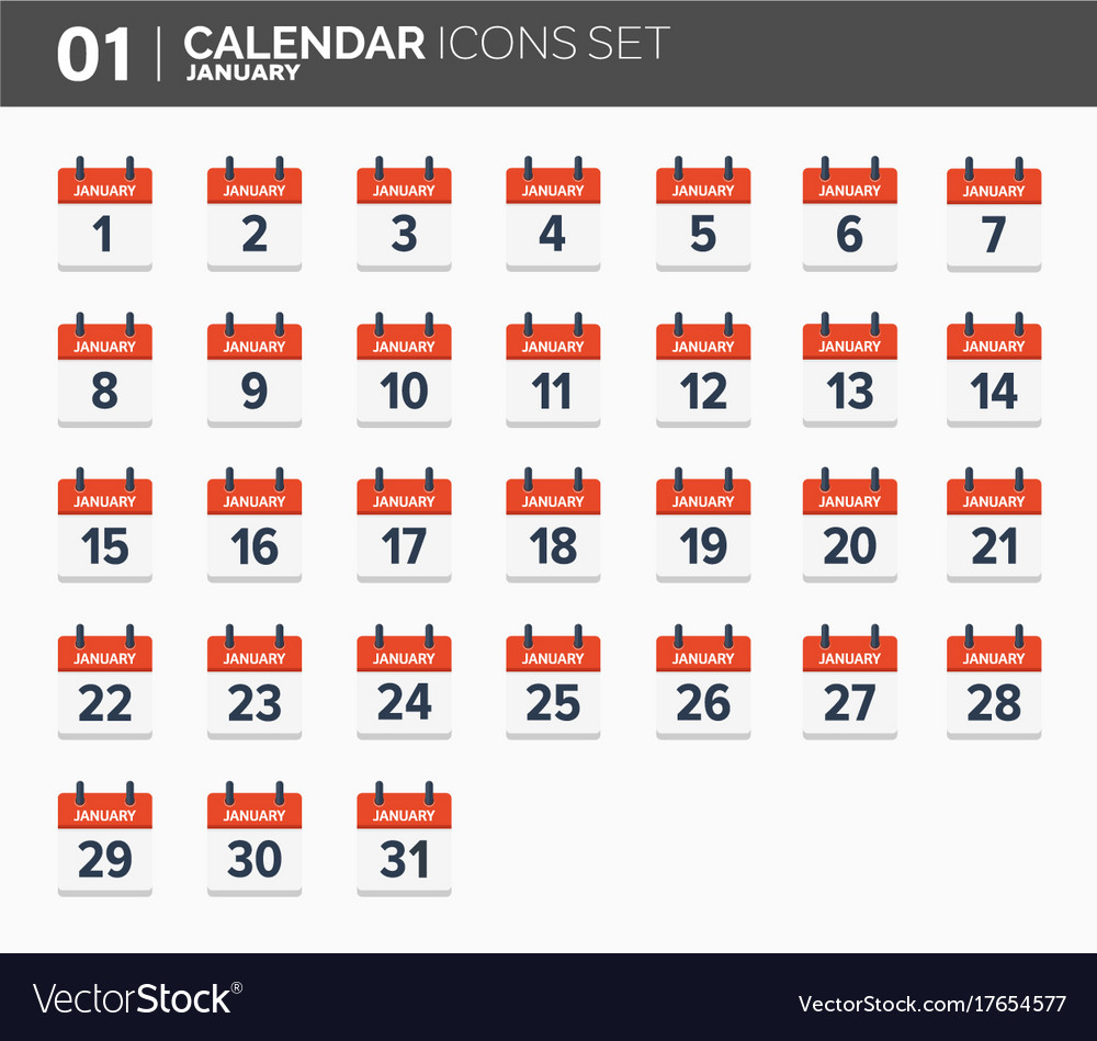 January calendar icons set date and time 2018 Vector Image