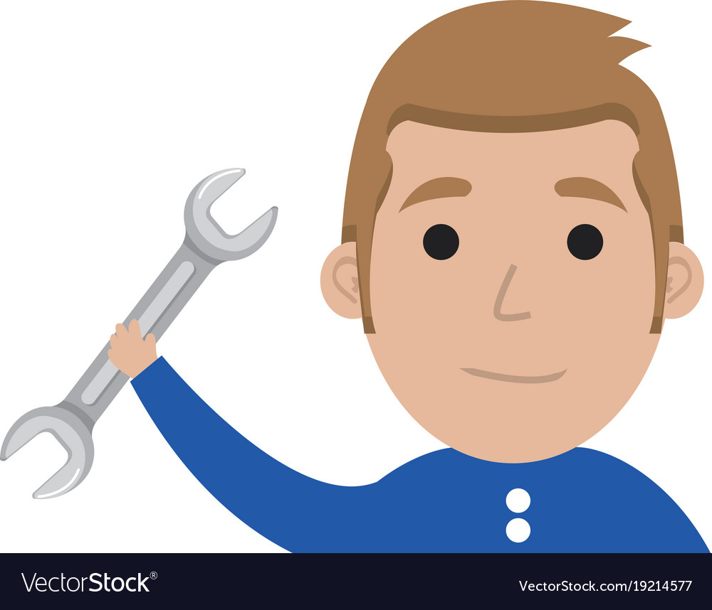 Man with wrench tool isolated icon