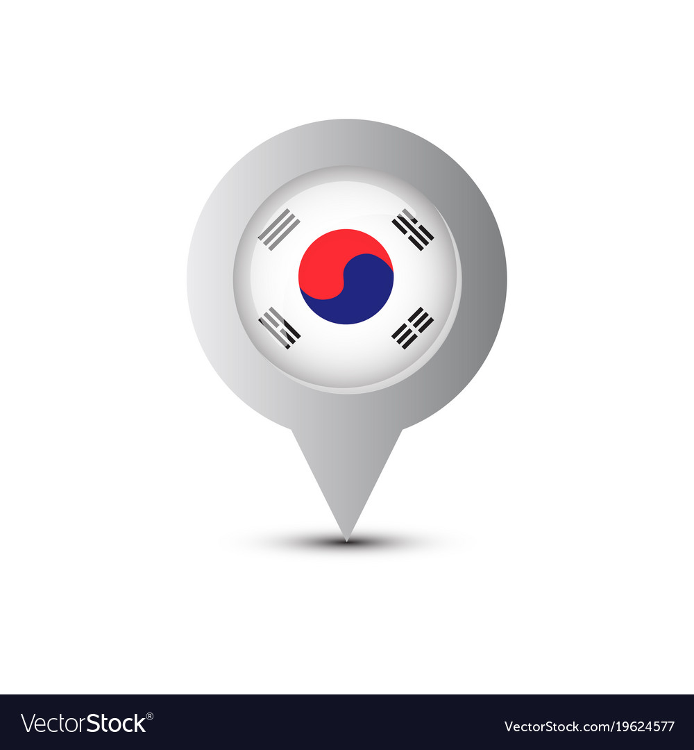 Map pointer with south korea flag and shadow