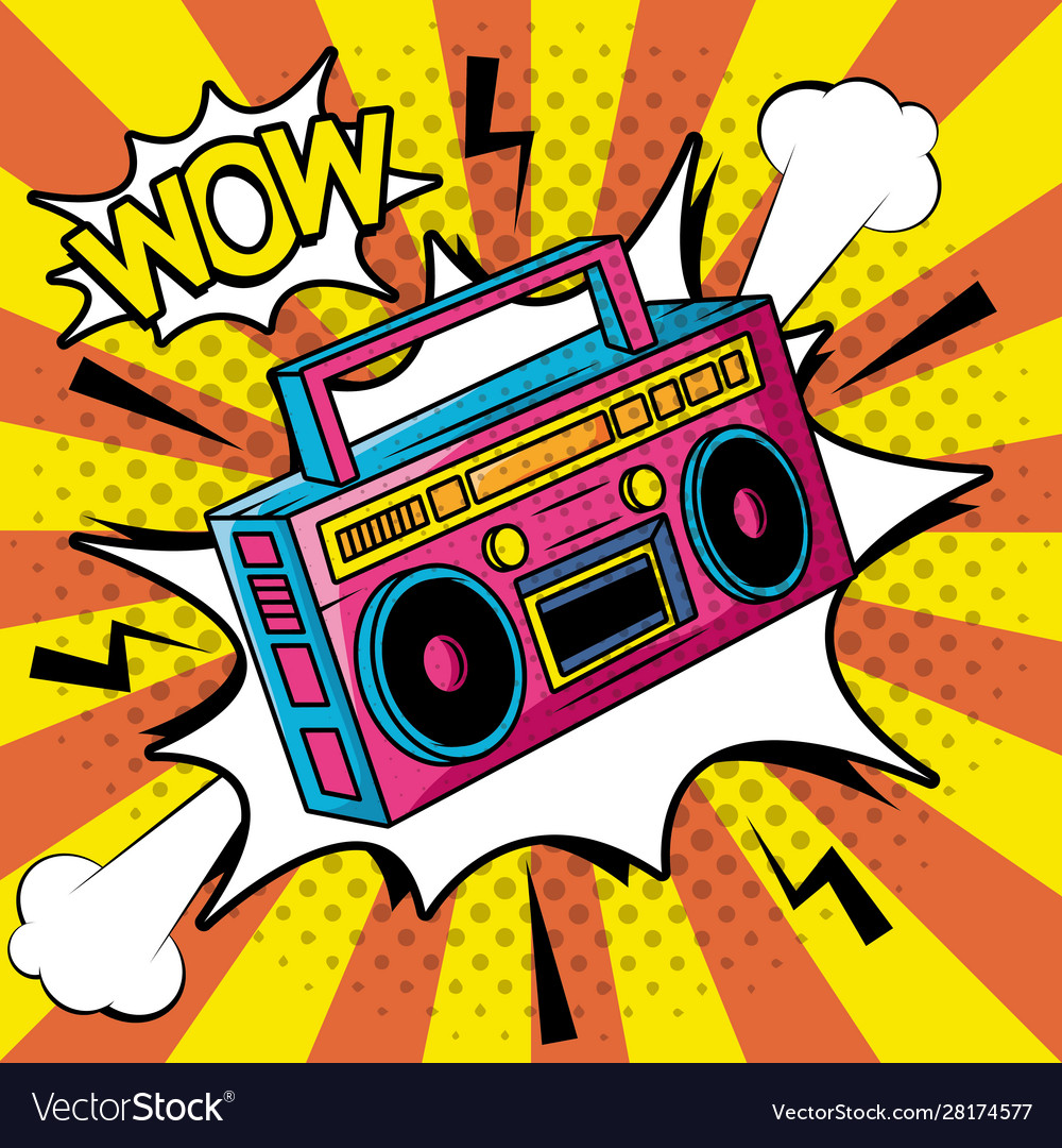 Retro radio music player pop art style Royalty Free Vector