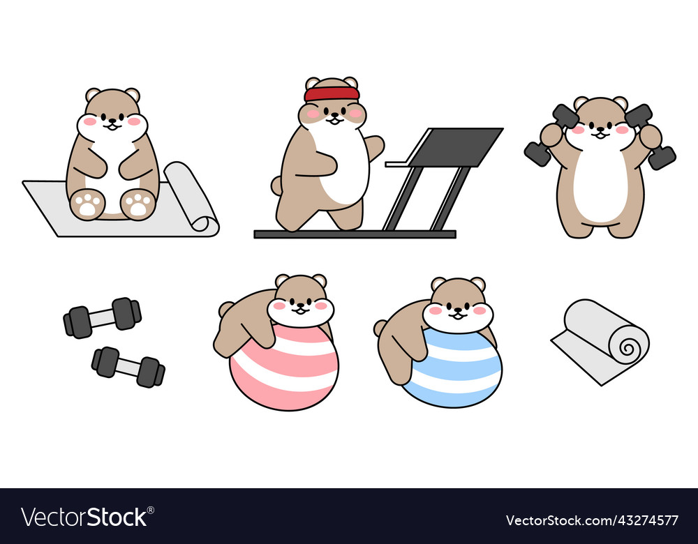 Set of cute drawn hamsters kawaii hamster goes vector image Set of cute drawn hamsters kawaii hamster goes