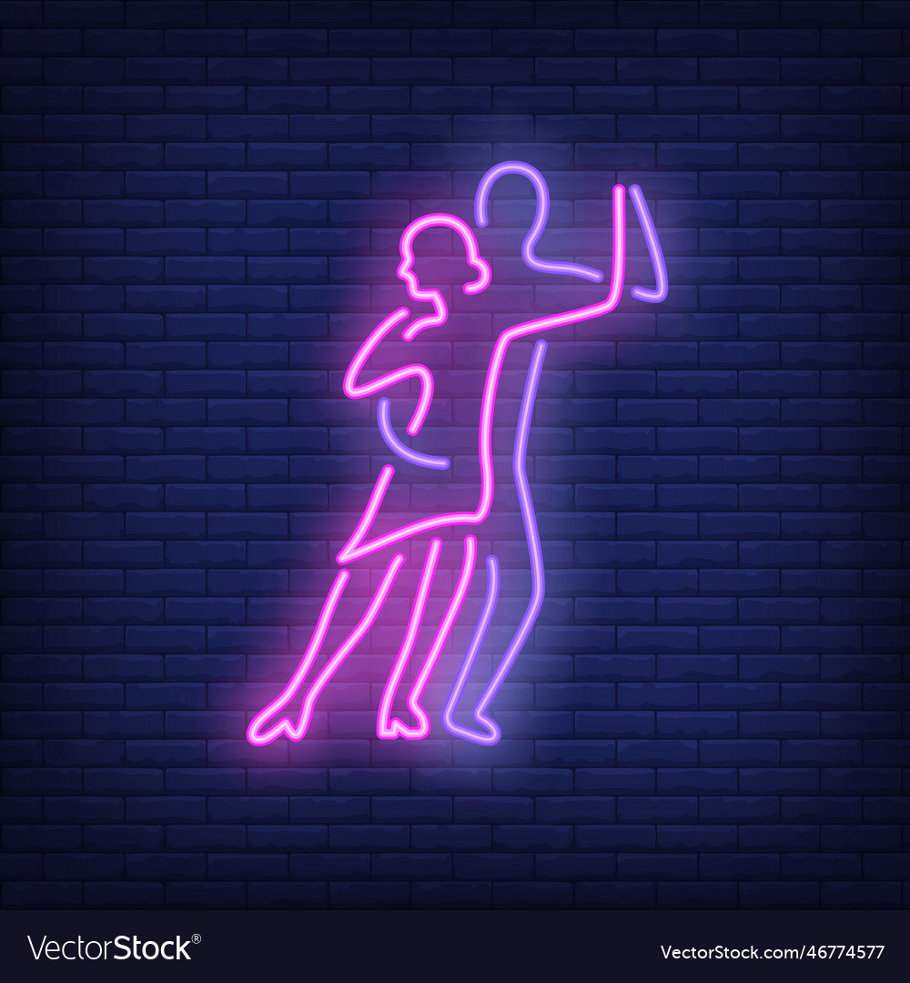 Two dancers neon sign Royalty Free Vector Image