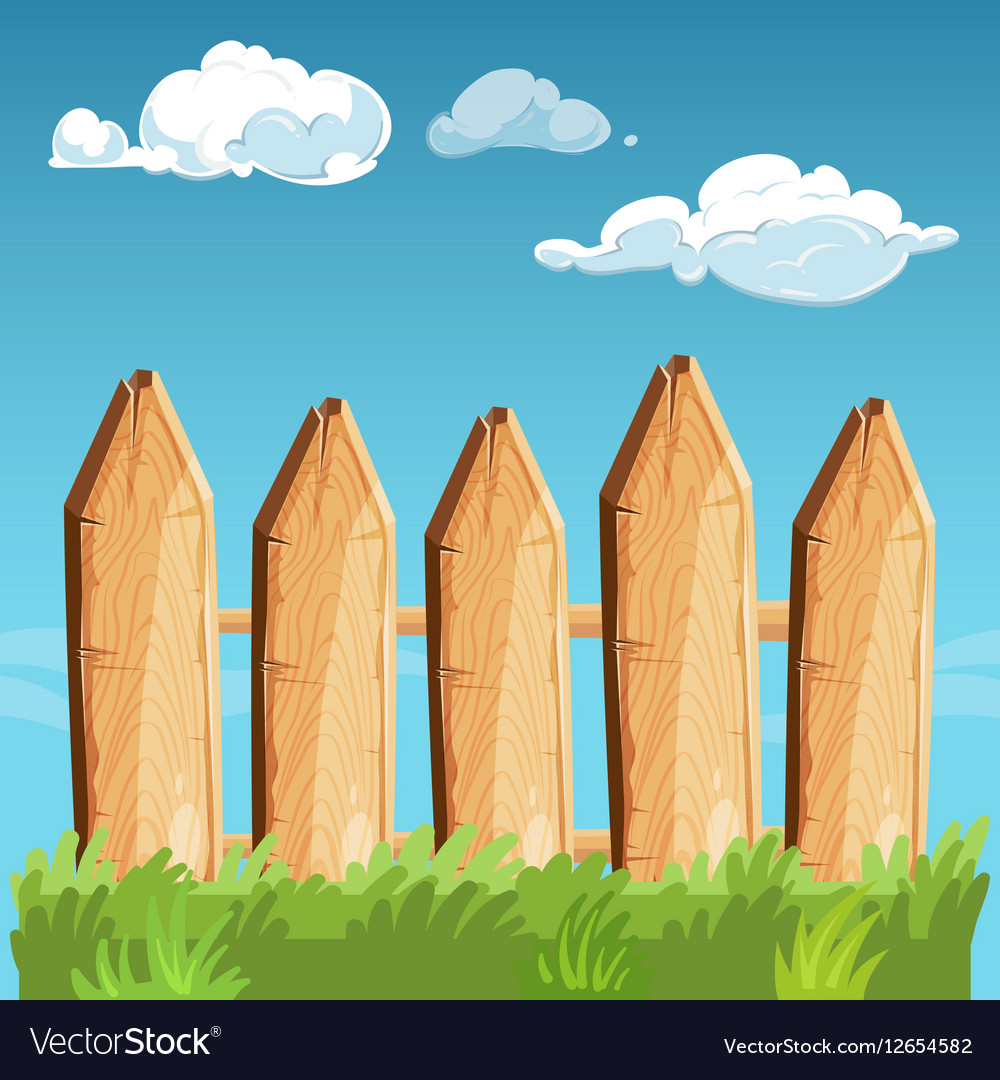 Cartoon Rural Wooden Fence Blue Sky Royalty Free Vector
