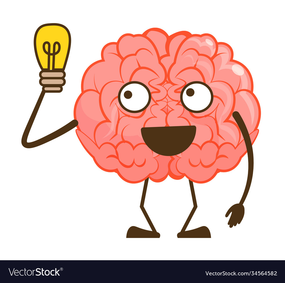 Excited human brain with lightbulb isolated on Vector Image