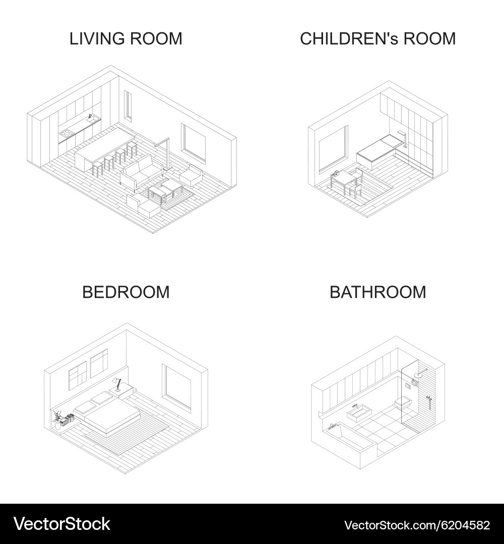 Interior isometric rooms Royalty Free Vector Image