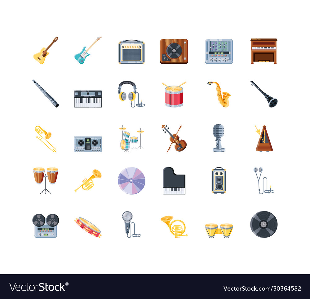 Set icons musical instruments on white