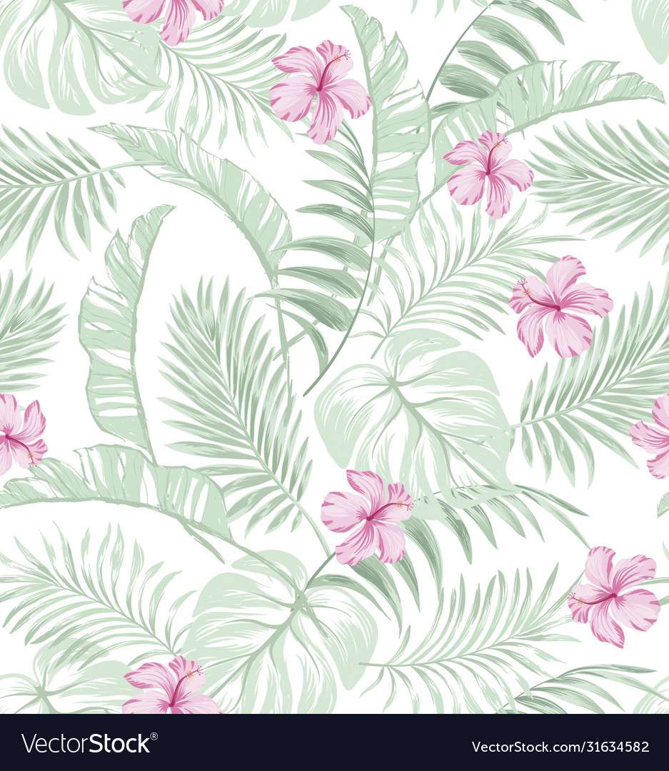 Tropical seamless pattern with palm leaves