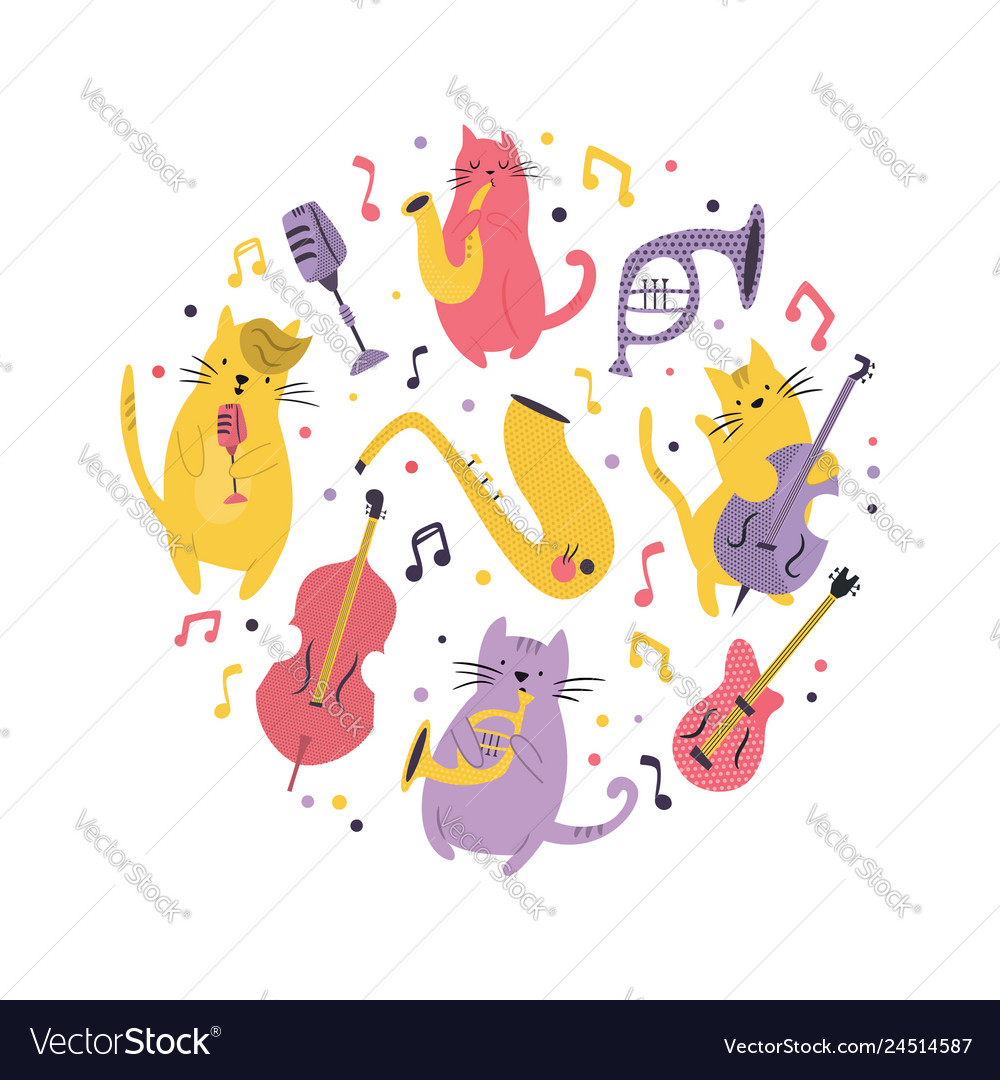 Abstract circle design with funny cats