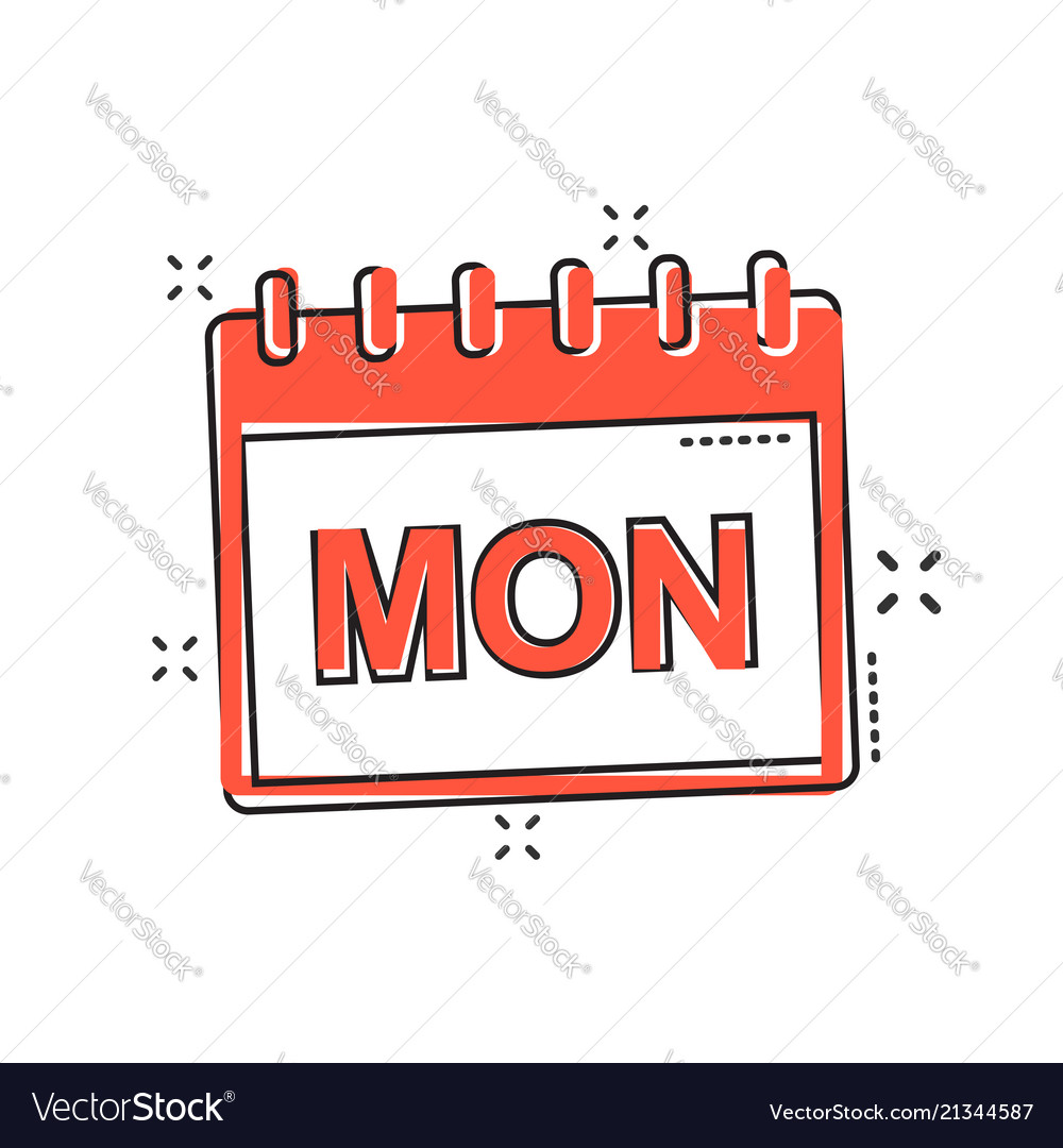 Cartoon monday calendar page icon in comic style Vector Image