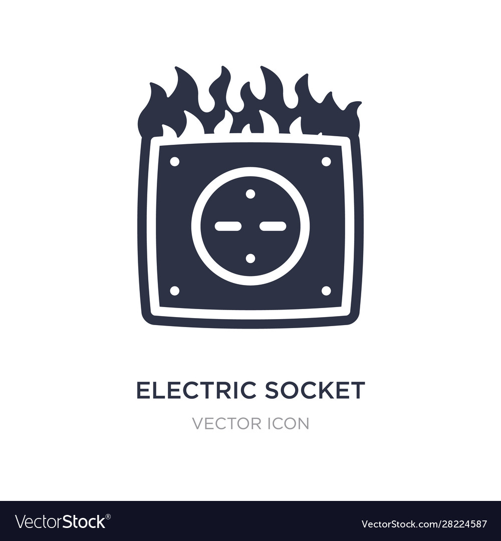 Electric socket on fire icon white background