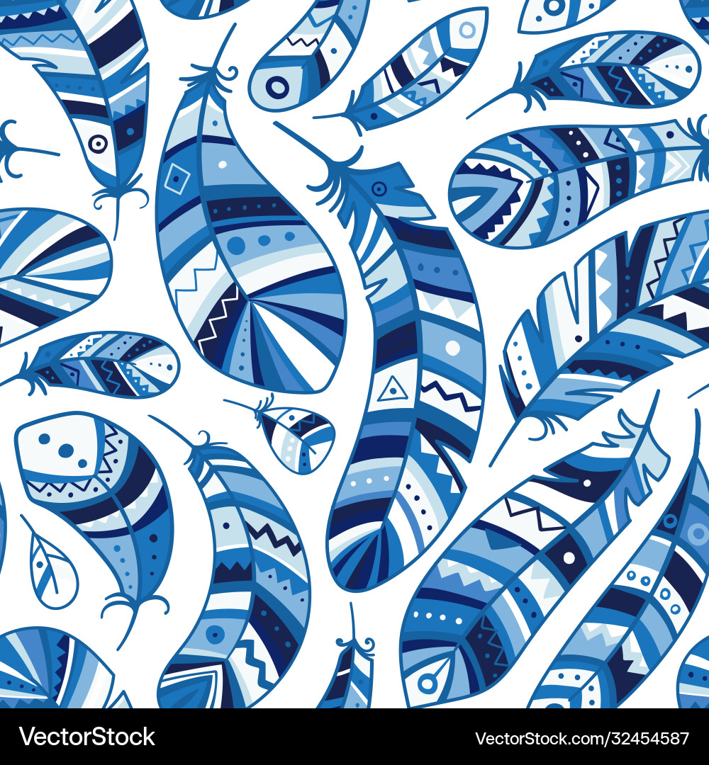 Feathers seamless pattern in boho style Royalty Free Vector