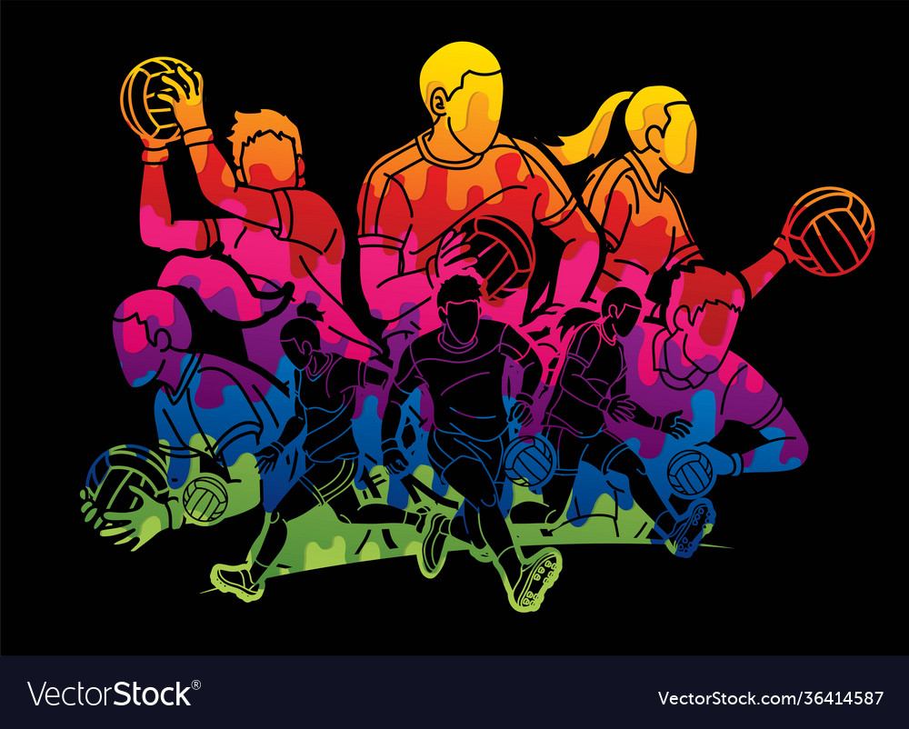 Gaelic football male and female players action Vector Image