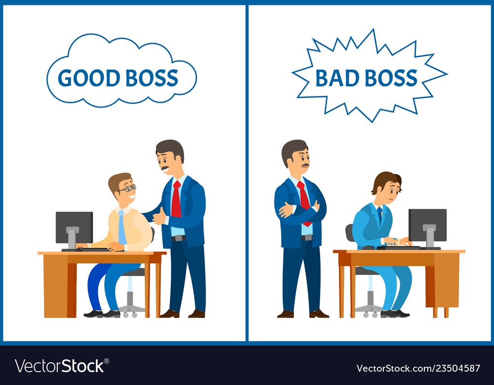 good-and-bad-boss-comparing-attitude-to-employee-vector-image