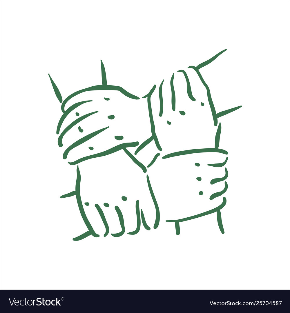 Hand drawn team hands on white Royalty Free Vector Image
