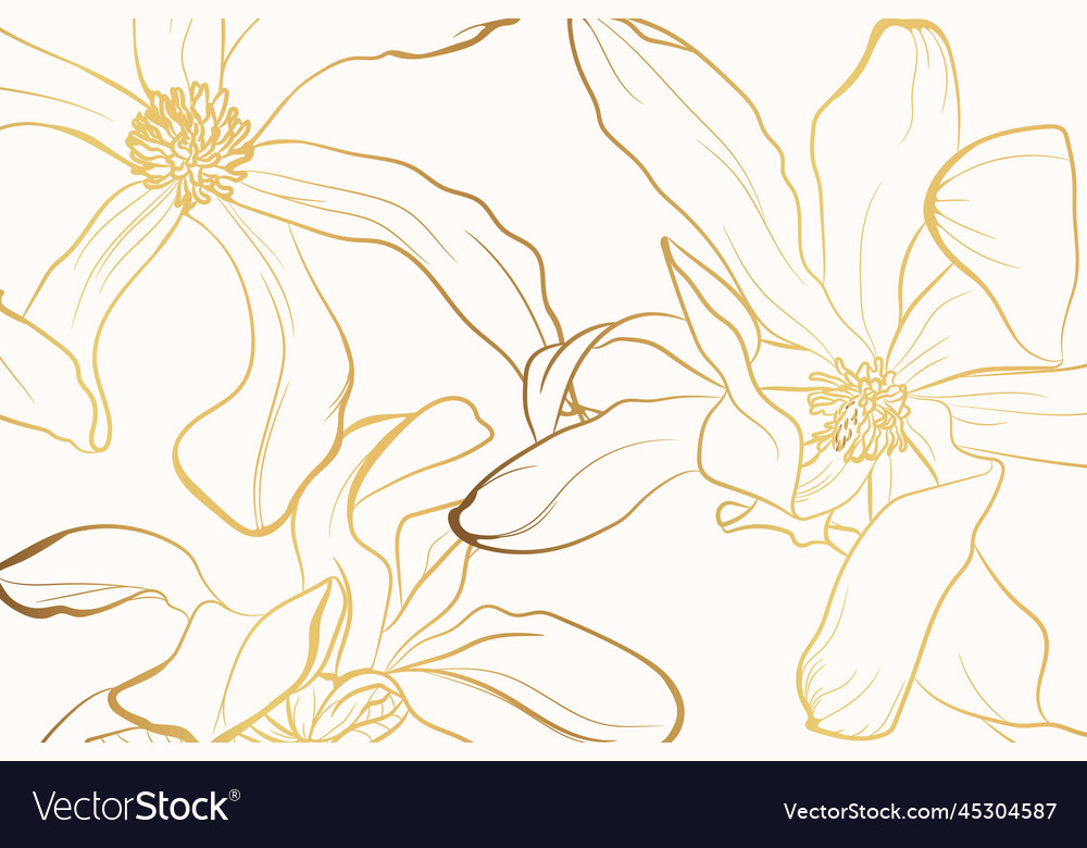 Luxury wallpaper design with golden magnolia Vector Image