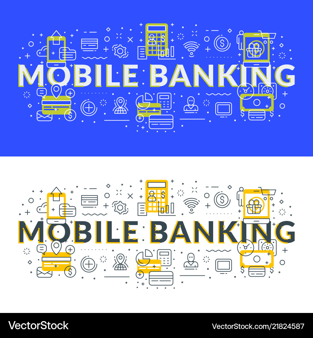 Mobile Banking Flat Line Concept For Web Banner Vector Image