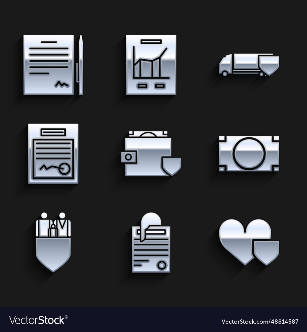 Set wallet and money with shield file document vector image Set wallet and money with shield file document