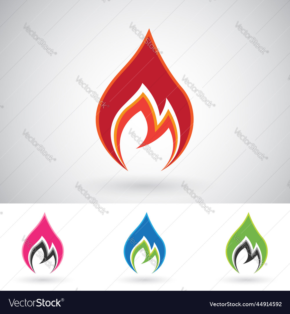 Colorful spiky fire icons with shadows