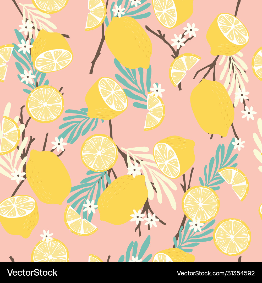 Fruit seamless pattern lemons with branches Vector Image