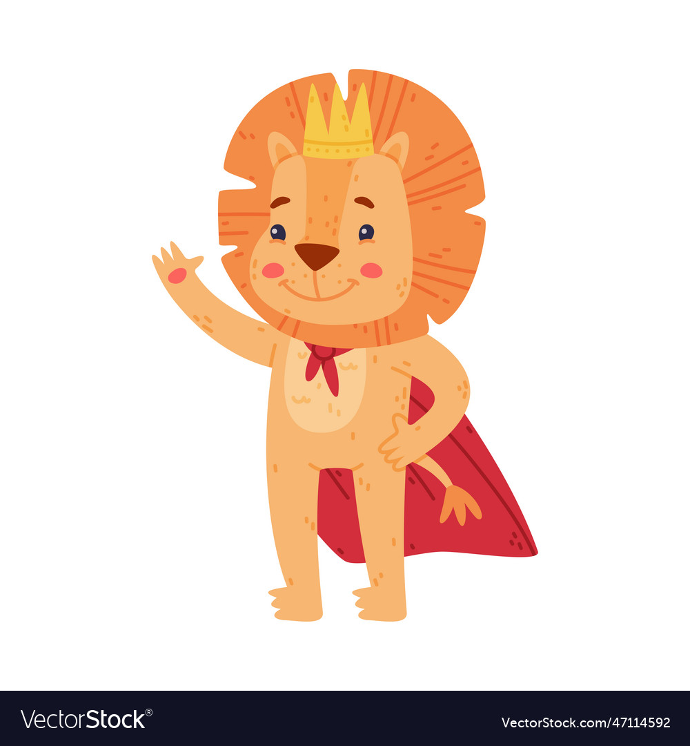 Funny lion character with mane wearing mantle