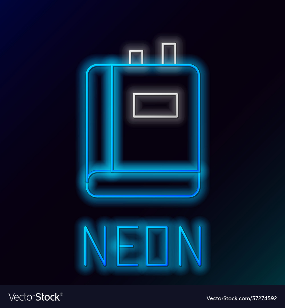 Glowing neon line book icon isolated on black