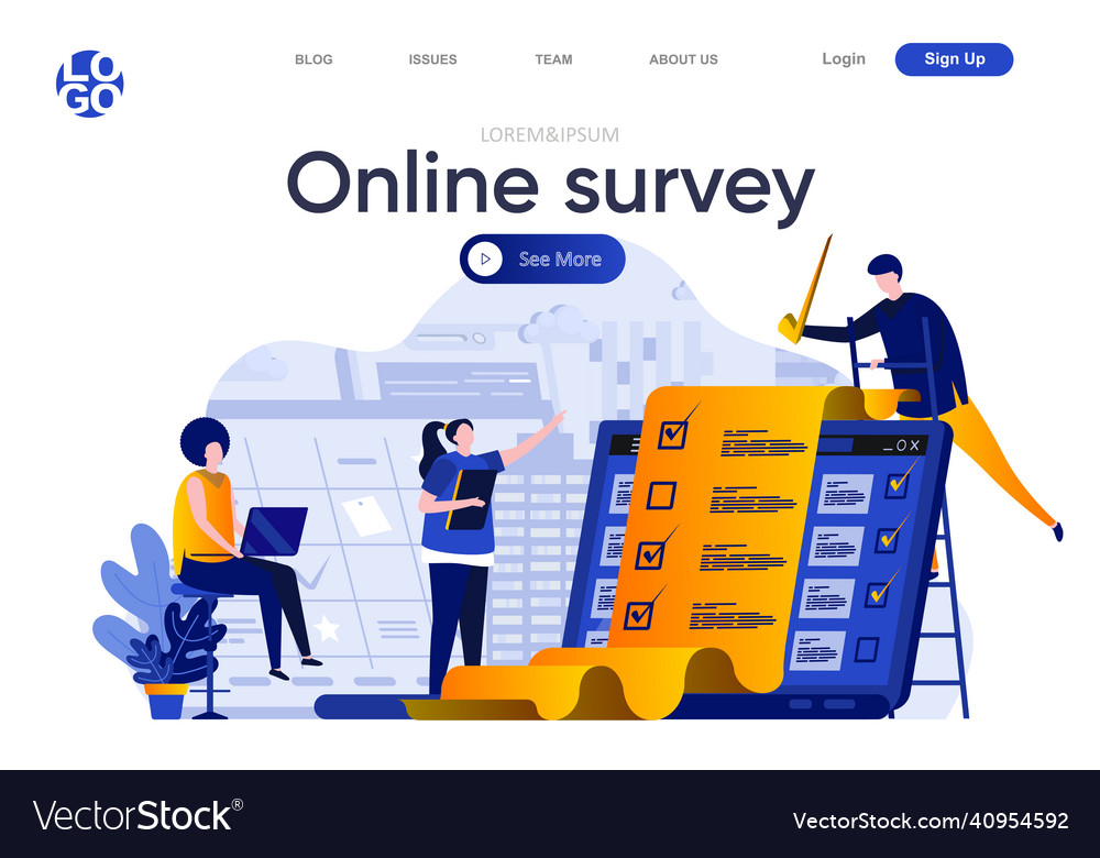 Online survey flat landing page respondent Vector Image