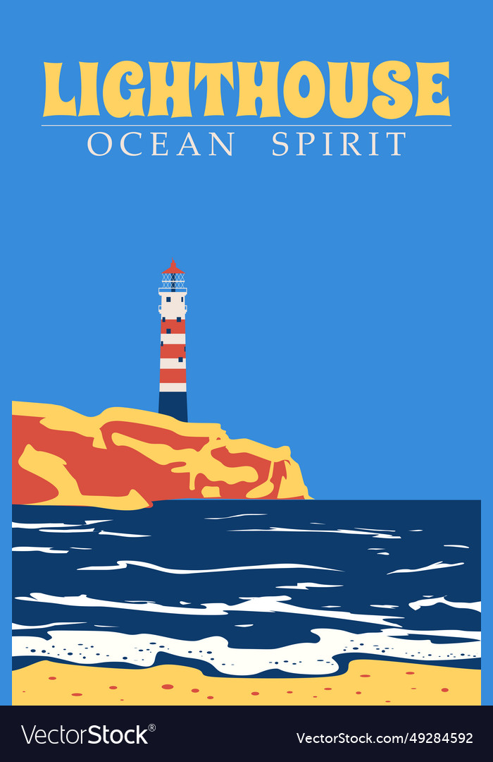 Poster lighthouse tower beacon on tropical