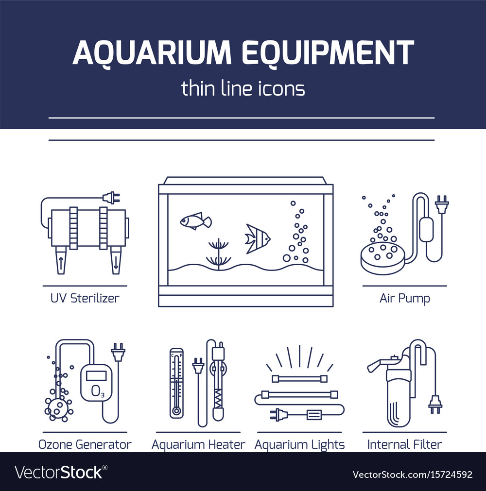 thin line icons aquarium equipment vector image on vectorstock