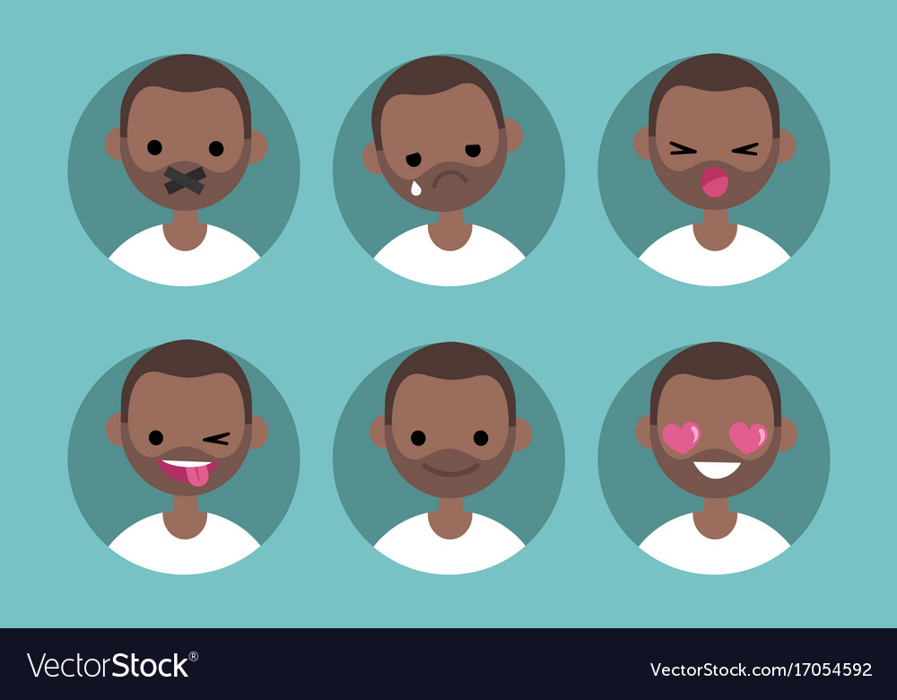 Young black man profile pics set of flat