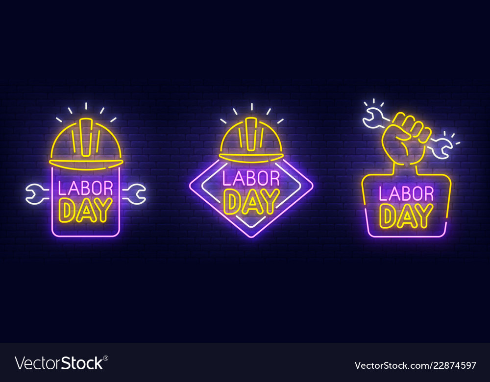 big set neon billboard theme labor day royalty free vector labor day theme
