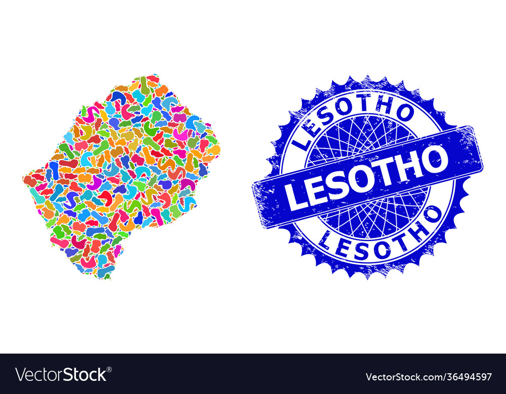 Blot Mosaik Lesotho Karte und Grunge Stempeldichtung