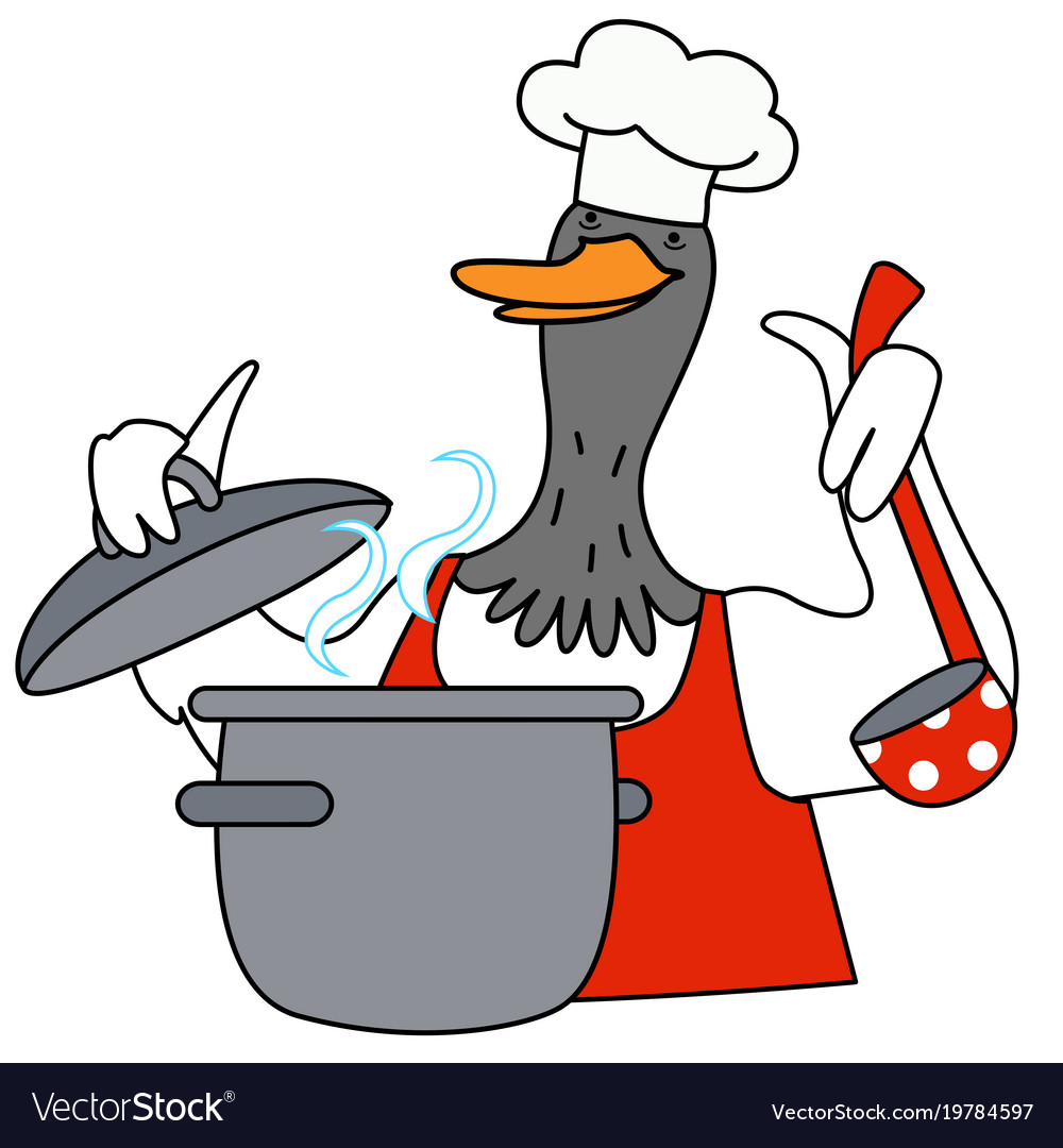 Cartoon duck chef character Royalty Free Vector Image