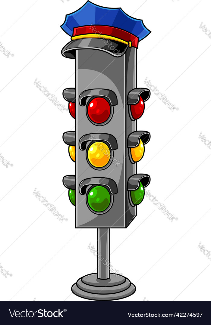 Cartoon traffic light with police cap