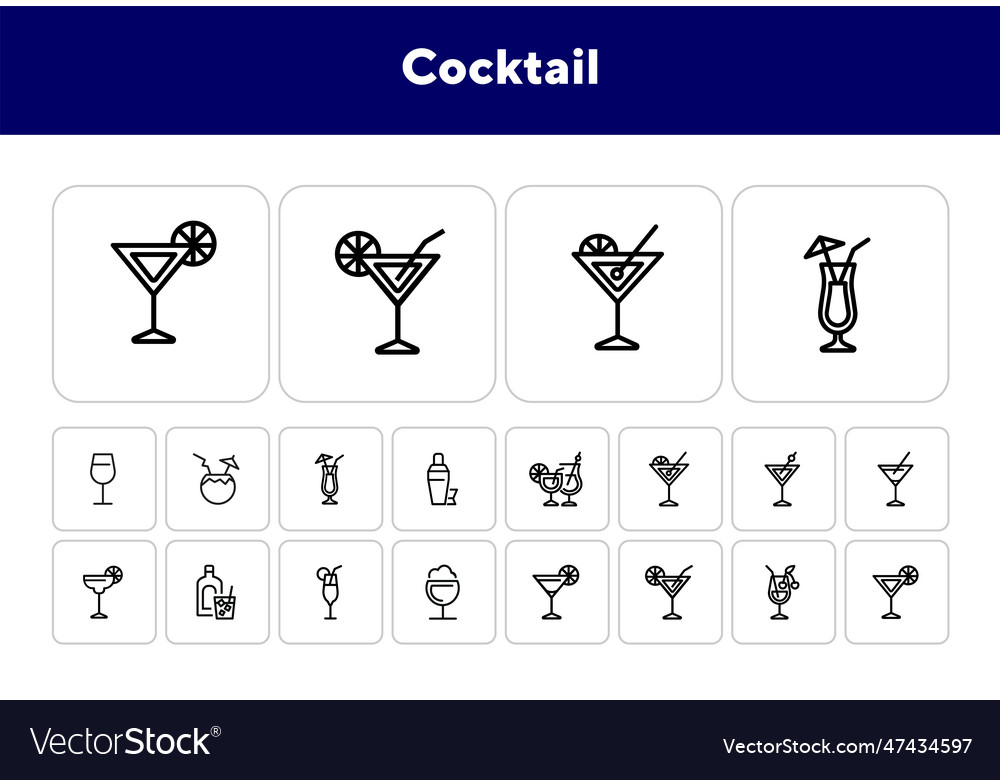 Cocktail line icon set