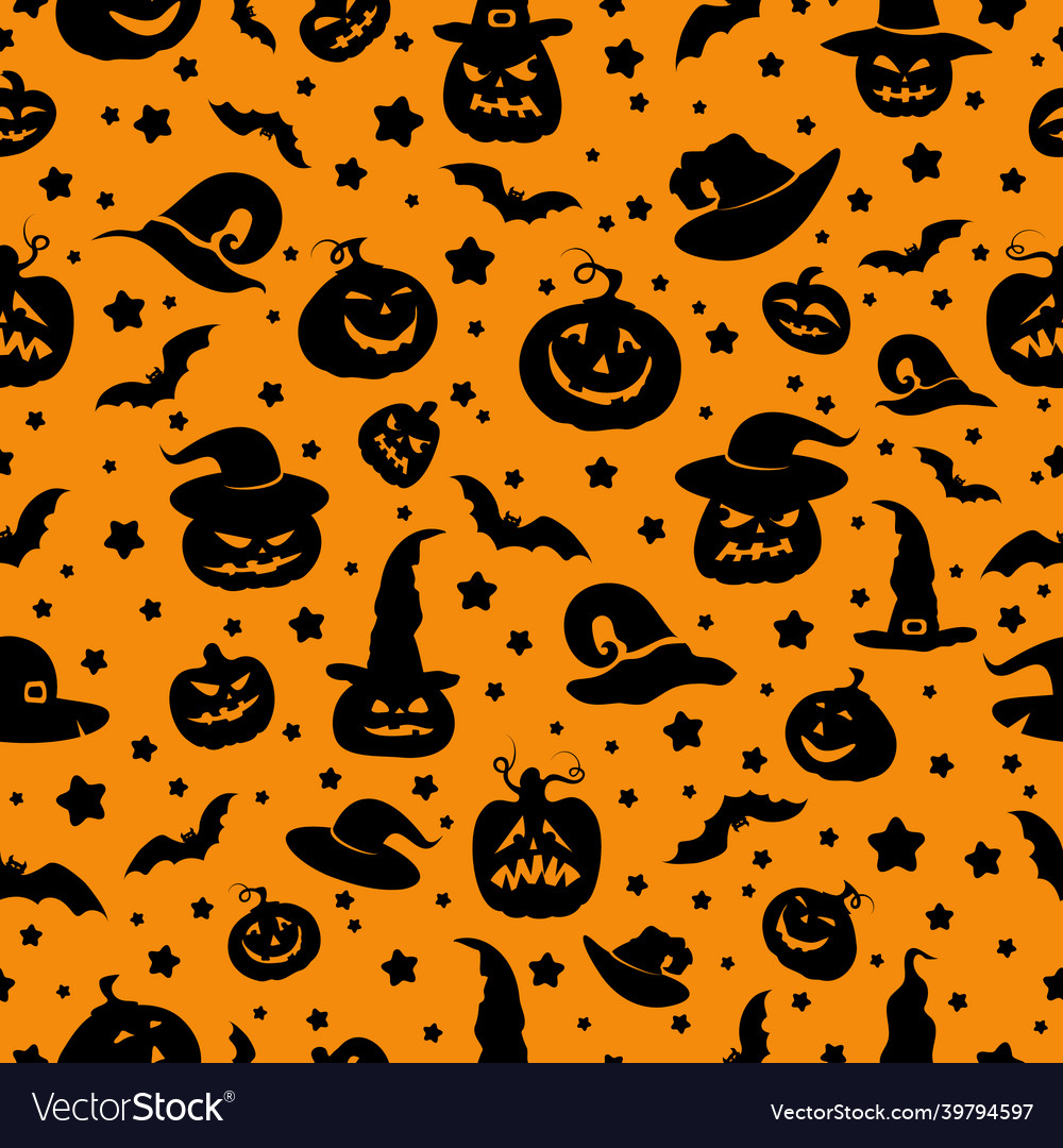 Halloween symbols on orange background Royalty Free Vector