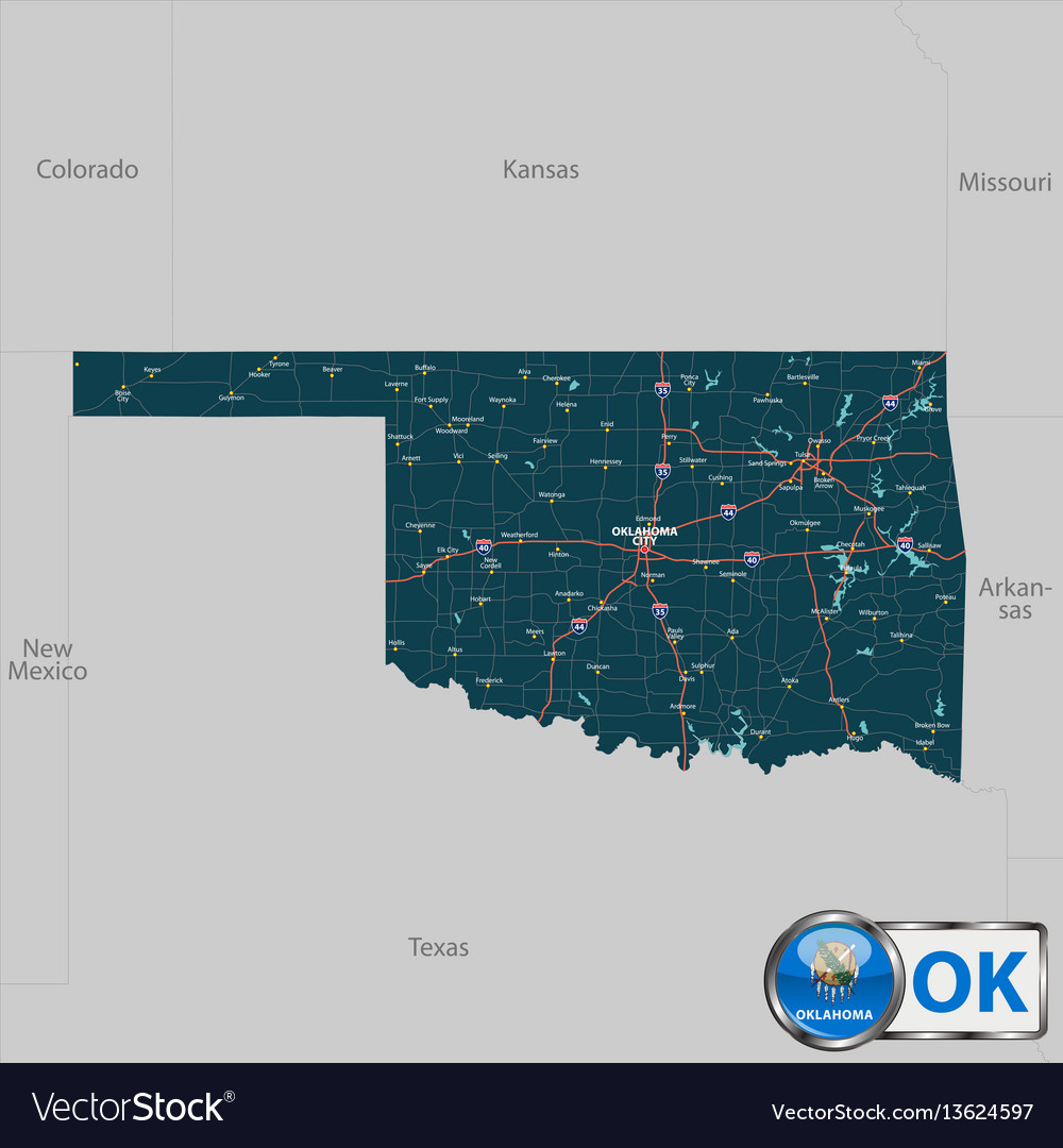 Map of state oklahoma Royalty Free Vector Image