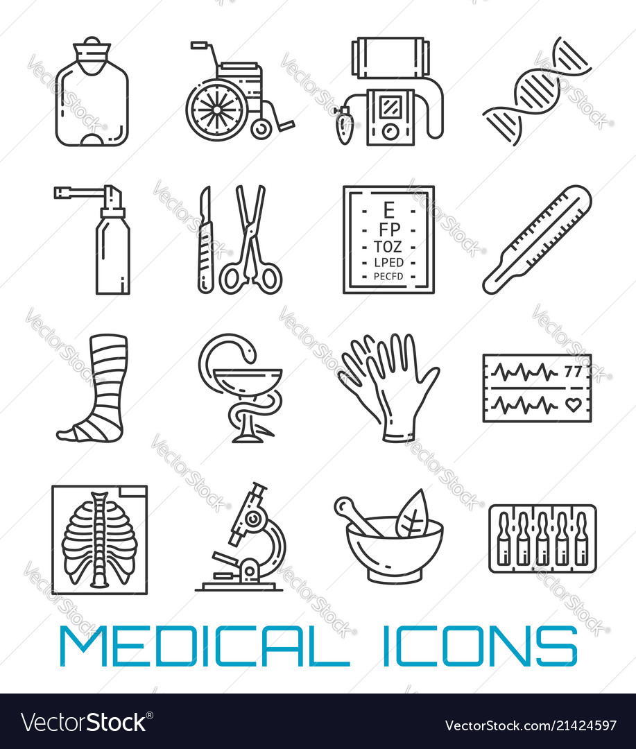 Medicine healthcare and pharmacy thin line icons vector image Medicine healthcare and pharmacy thin line icons