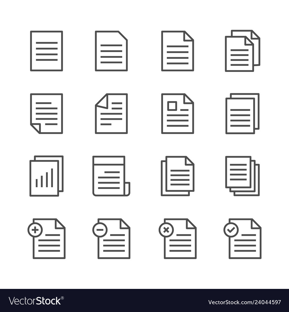 Paper documents line icon set Royalty Free Vector Image