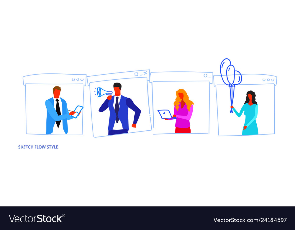 Set different poses businesspeople office workers