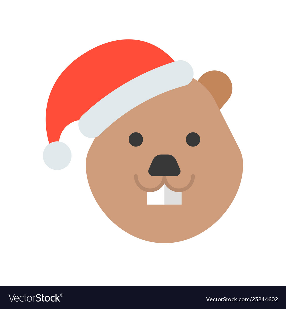 Beaver wearing santa hat flat icon design Vector Image