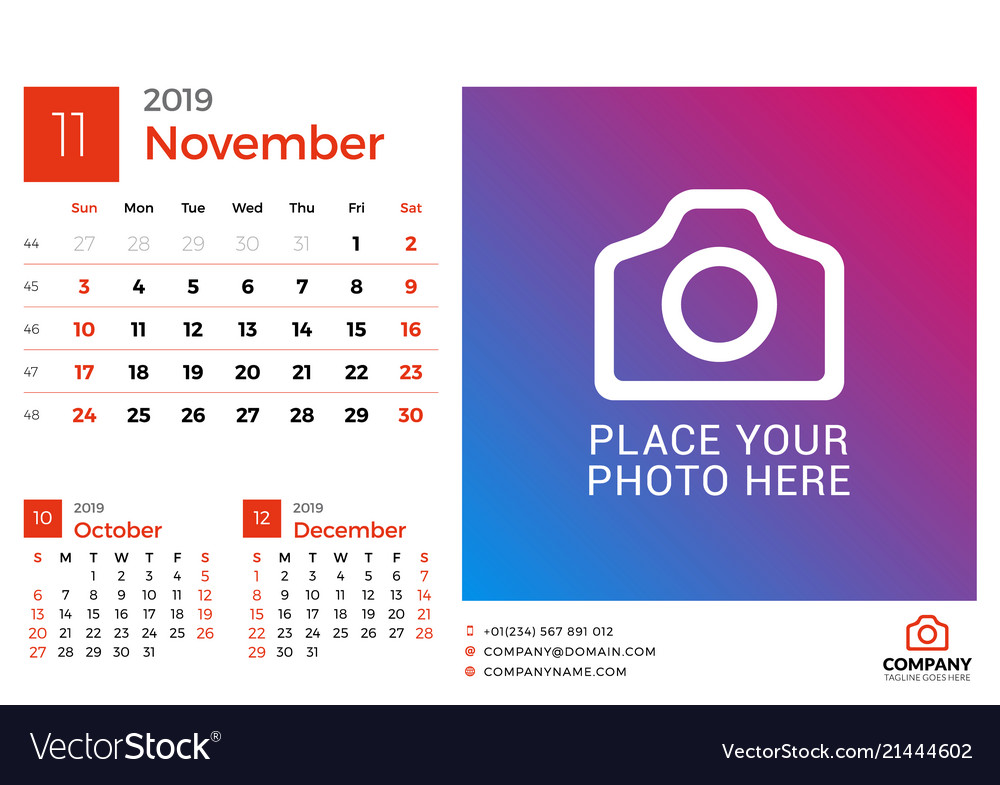 Calendar for november 2019 design print template