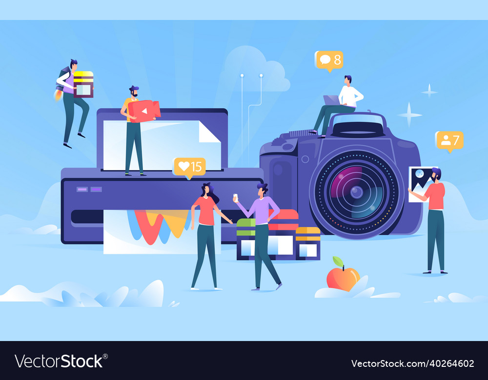 Photo camera social media concept group of people Vector Image