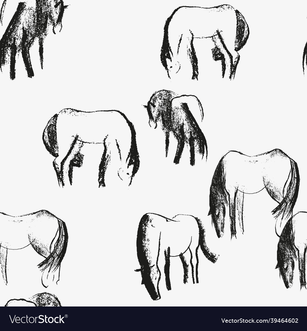 Seamless hand drawn pattern with horses